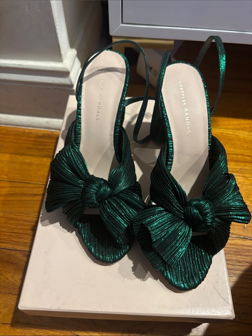 Loeffler Randall Camellia Knot Heel Slides with Ankle Strap in Emerald - Picture 5 of 6